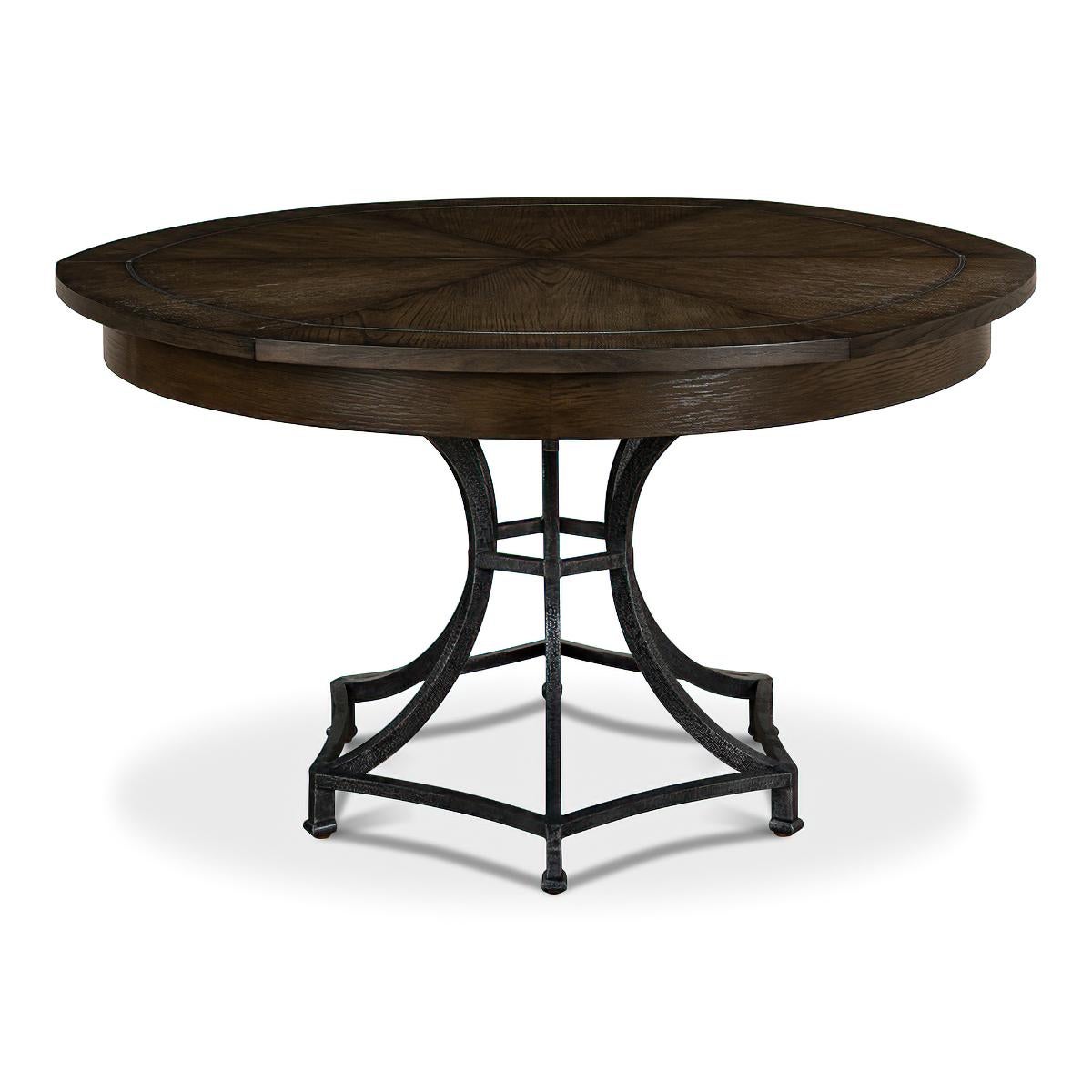 Modern Industrial Round Dining Table, Dark Oak For Sale 1