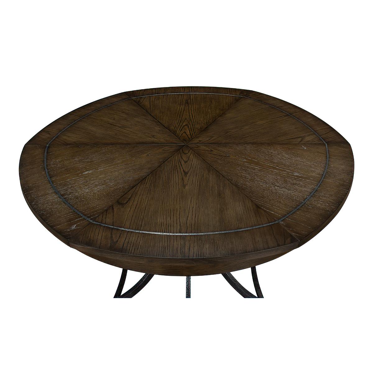Asian Modern Industrial Round Dining Table, Dark Oak For Sale