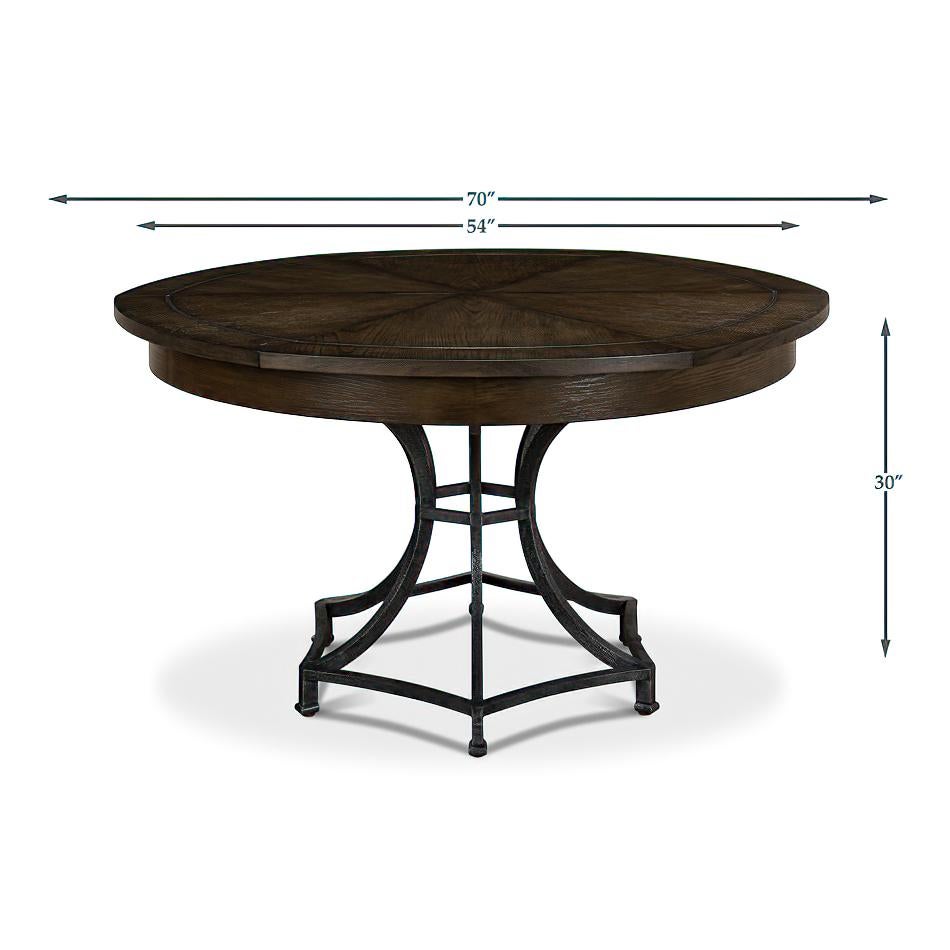 Metal Modern Industrial Round Dining Table, Dark Oak For Sale
