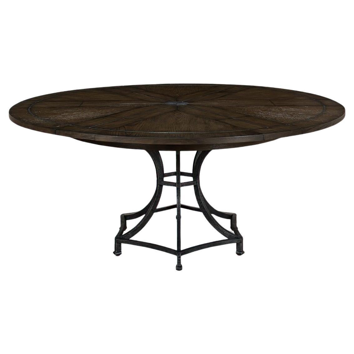 Modern Industrial Round Dining Table, Dark Oak