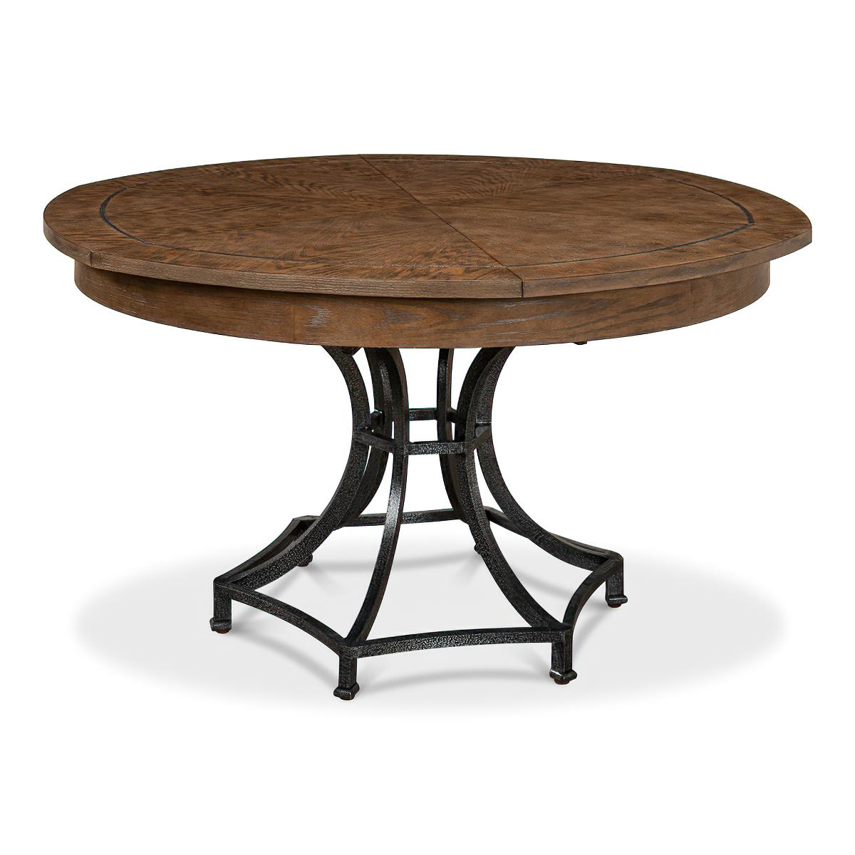 Modern Industrial Round Dining Table - Oak For Sale 2
