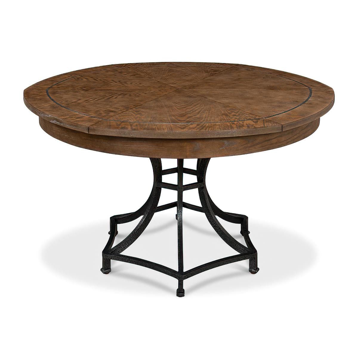 Asian Modern Industrial Round Dining Table - Oak For Sale