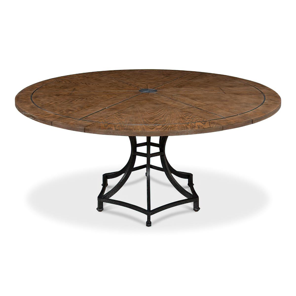 Modern Industrial Round Dining Table - Oak In New Condition For Sale In Westwood, NJ