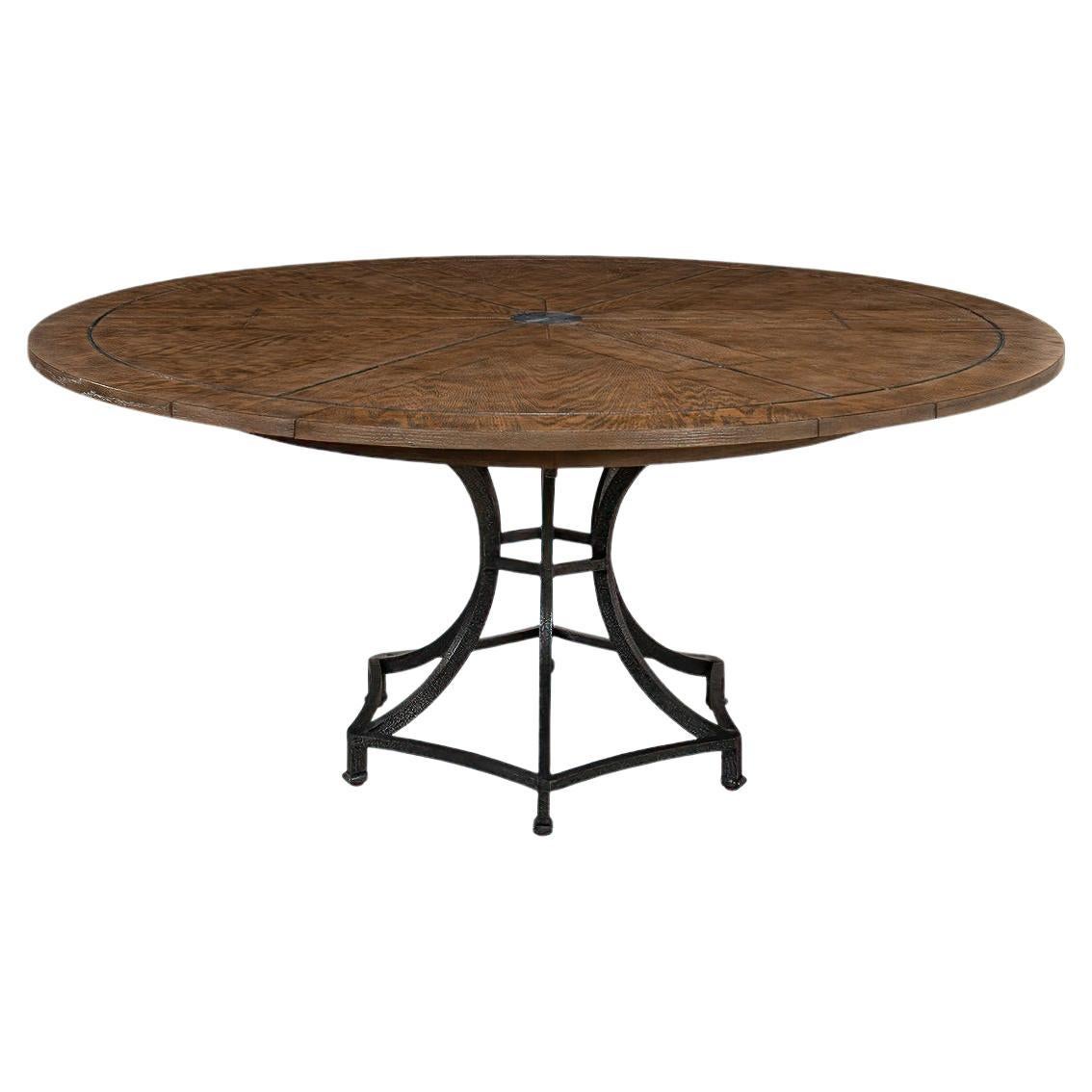 Modern Industrial Round Dining Table - Oak For Sale