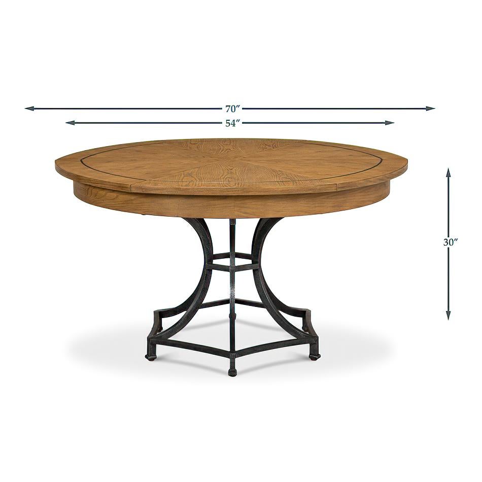 Modern Industrial Round Dining Table - Warm Oak For Sale 4