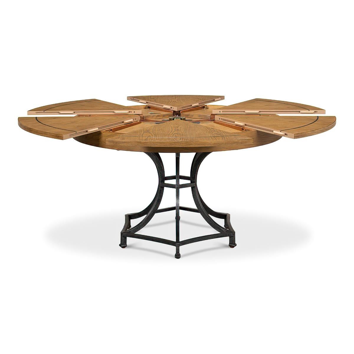 Asian Modern Industrial Round Dining Table - Warm Oak For Sale