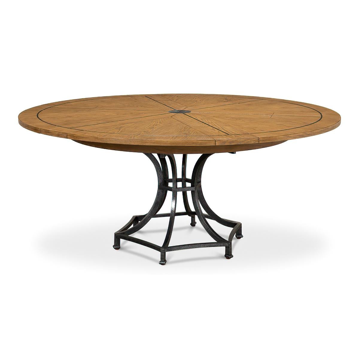 Metal Modern Industrial Round Dining Table - Warm Oak For Sale