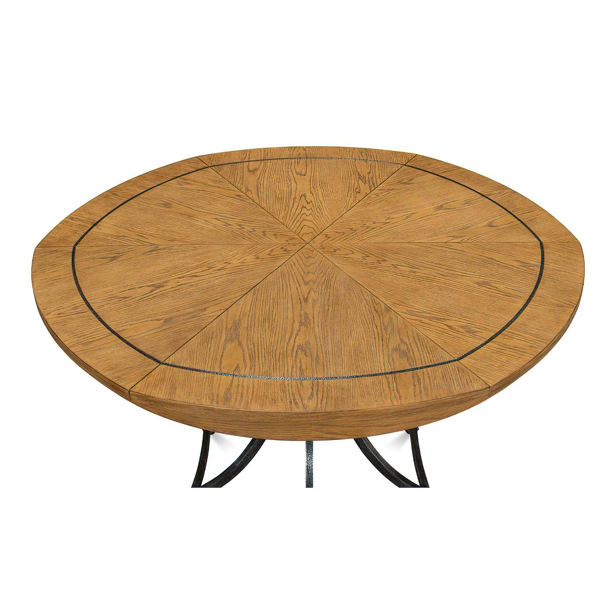 Modern Industrial Round Dining Table - Warm Oak For Sale 2