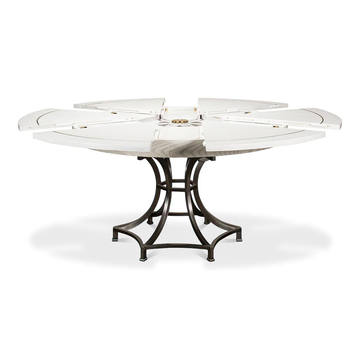 Asian Modern Industrial Round Dining Table, White Oak For Sale