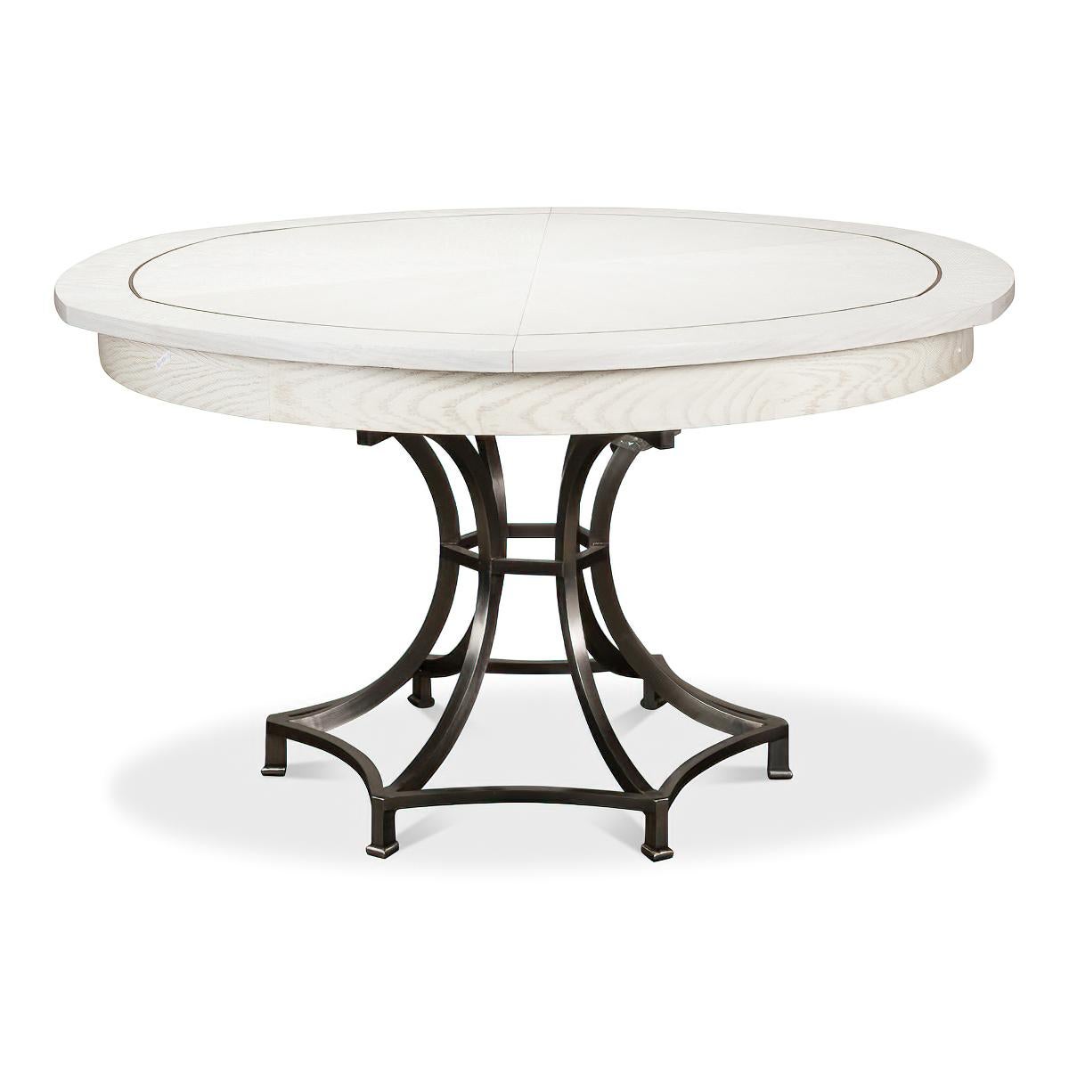 Contemporary Modern Industrial Round Dining Table, White Oak For Sale