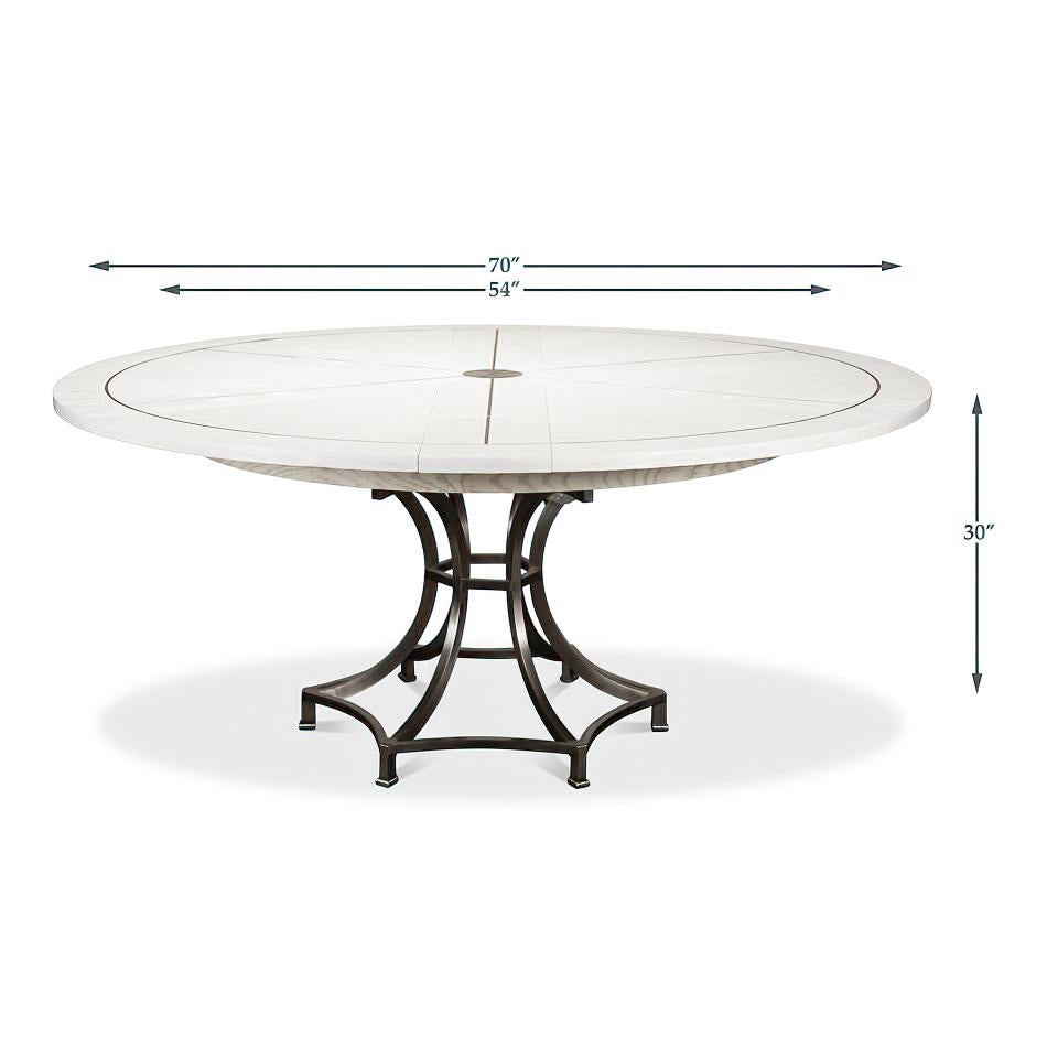 Metal Modern Industrial Round Dining Table, White Oak For Sale