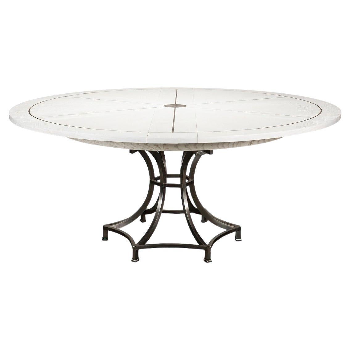 Modern Industrial Round Dining Table, White Oak