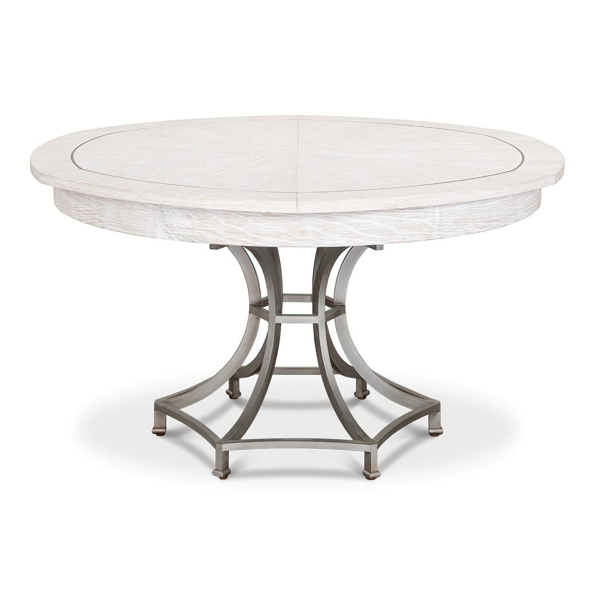 Modern Industrial Round Dining Table, White Wash 4