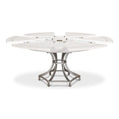 Modern Industrial Round Dining Table, White Wash
