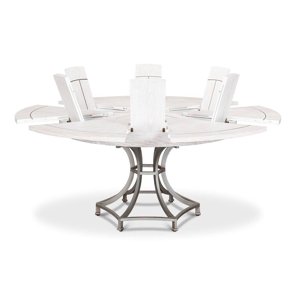 Asian Modern Industrial Round Dining Table, White Wash