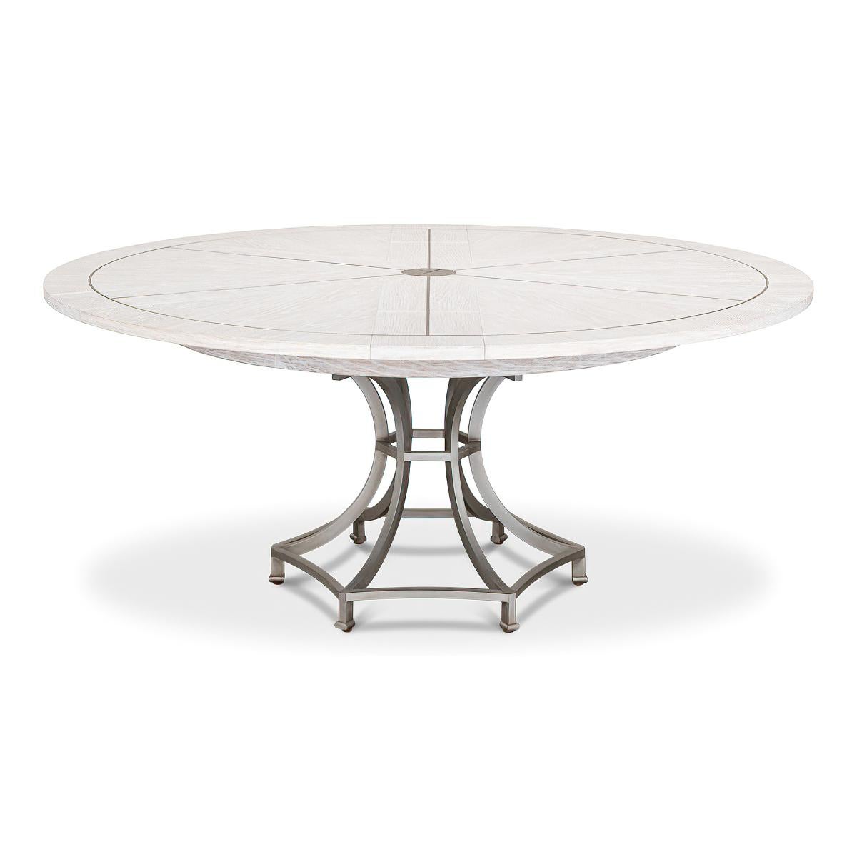 Contemporary Modern Industrial Round Dining Table, White Wash