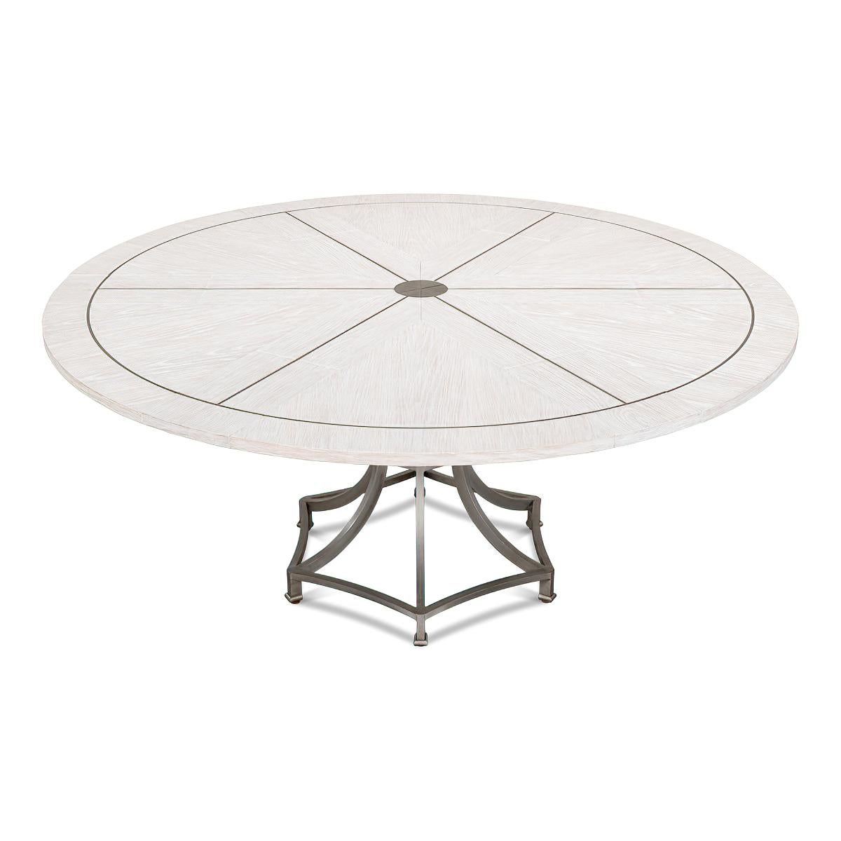Metal Modern Industrial Round Dining Table, White Wash