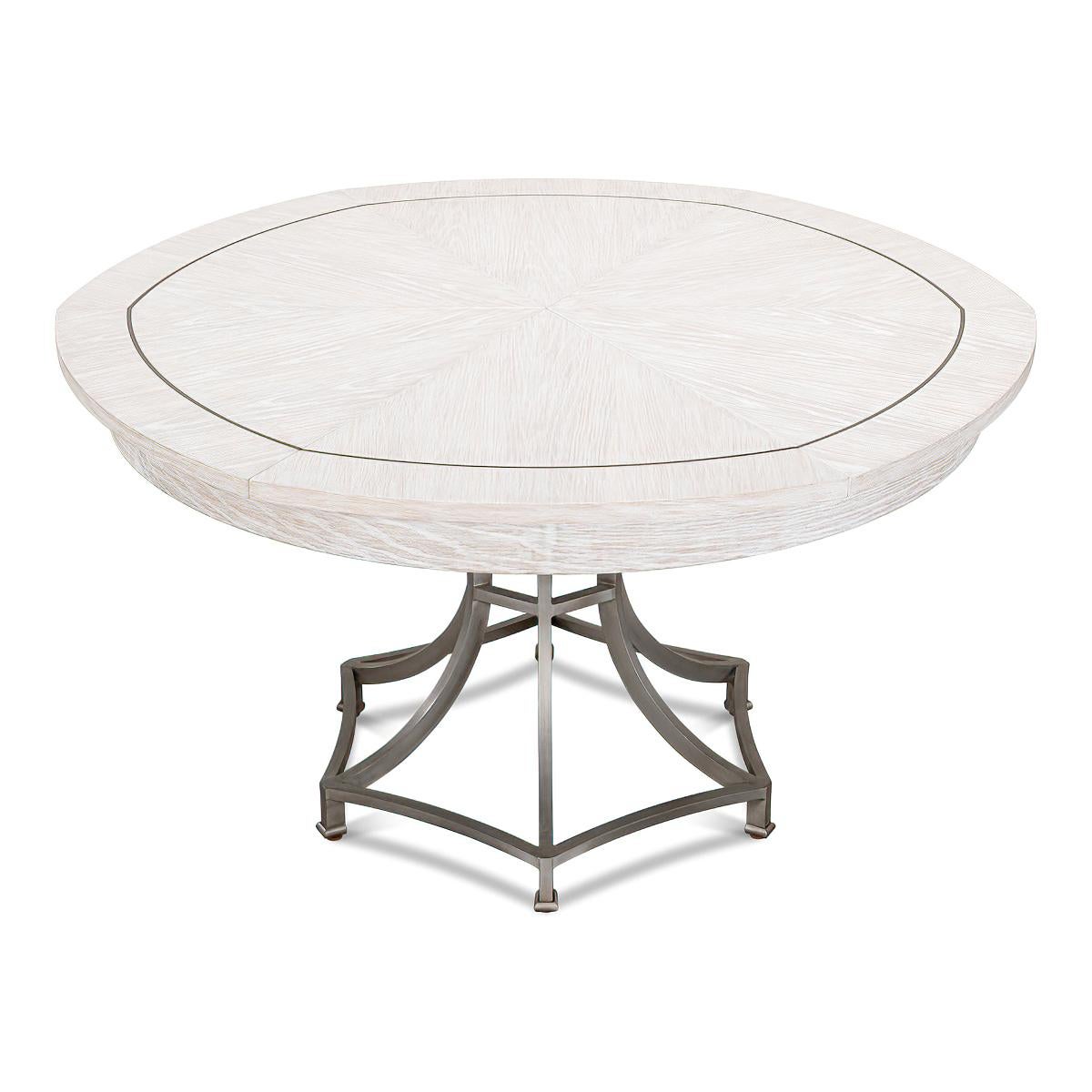 Modern Industrial Round Dining Table, White Wash 1