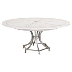 Modern Industrial Round Dining Table, White Wash