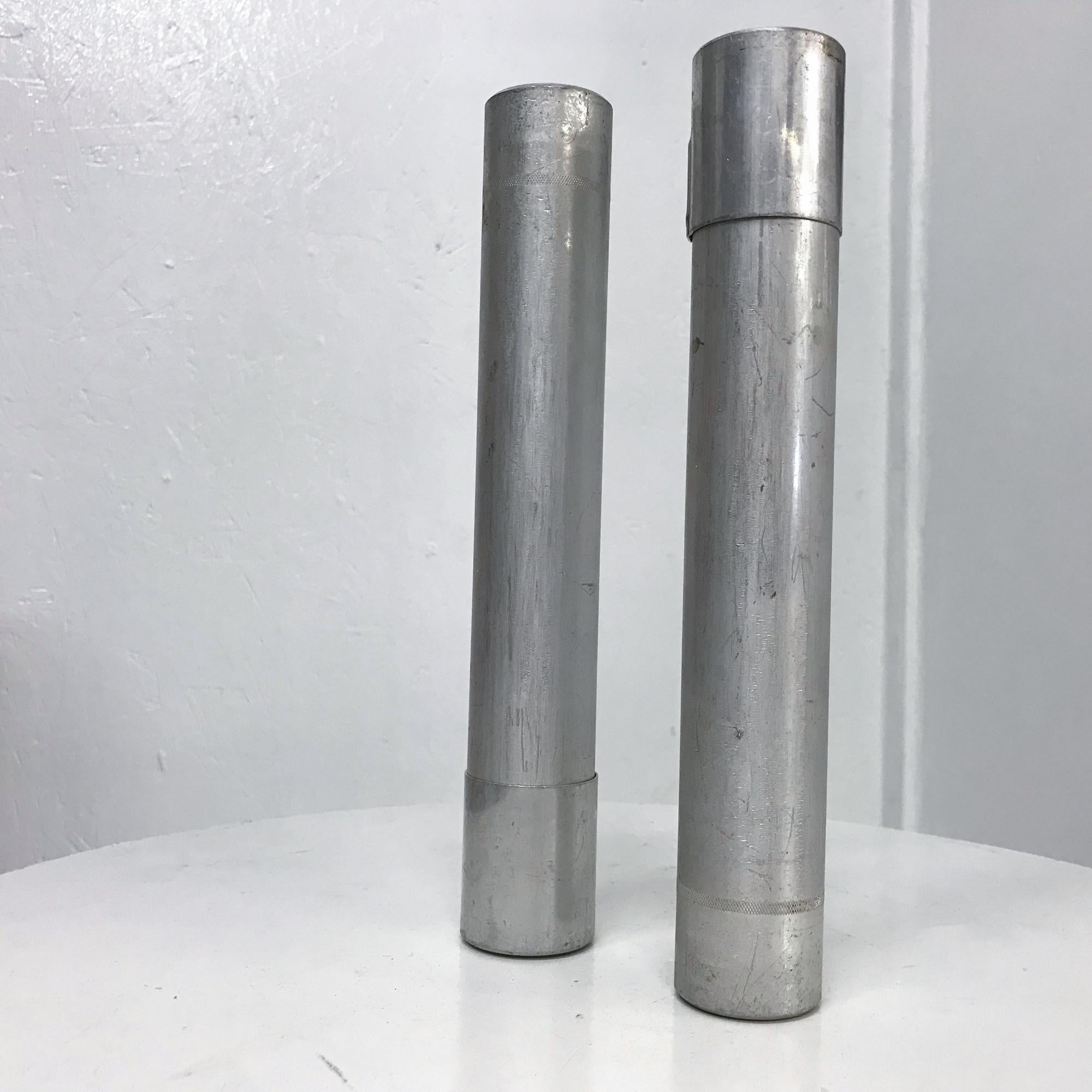 Salvaged modern industrial architecture set of two vintage decorative aluminum tubes, 1970s Mid-Century Modern
Dimensions: 10