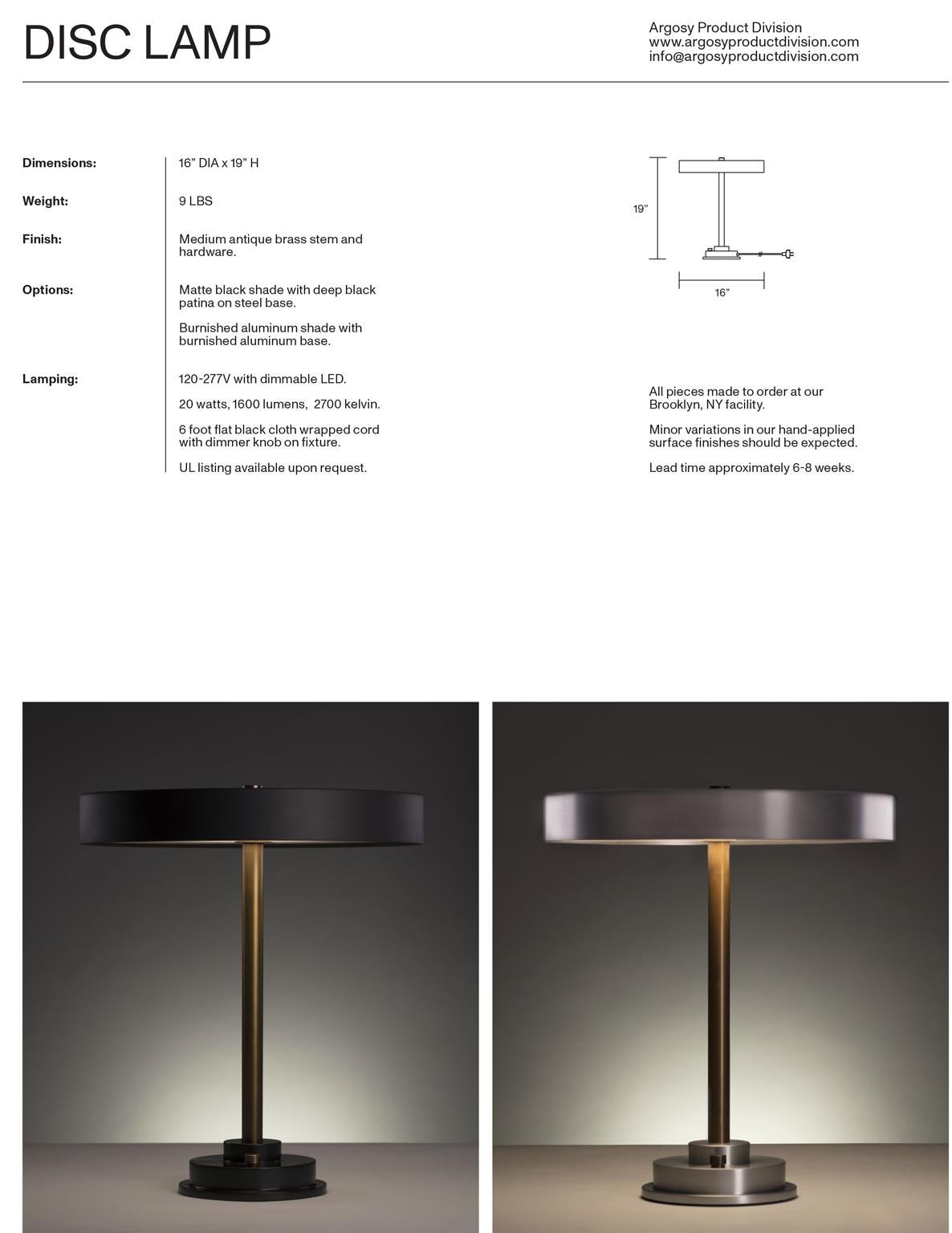 Post-Modern Modern Industrial Table Lamp with Burnished Aluminum Shade and Brass Hardware For Sale