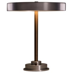 Modern Industrial Table Lamp with Burnished Aluminum Shade and Brass Hardware