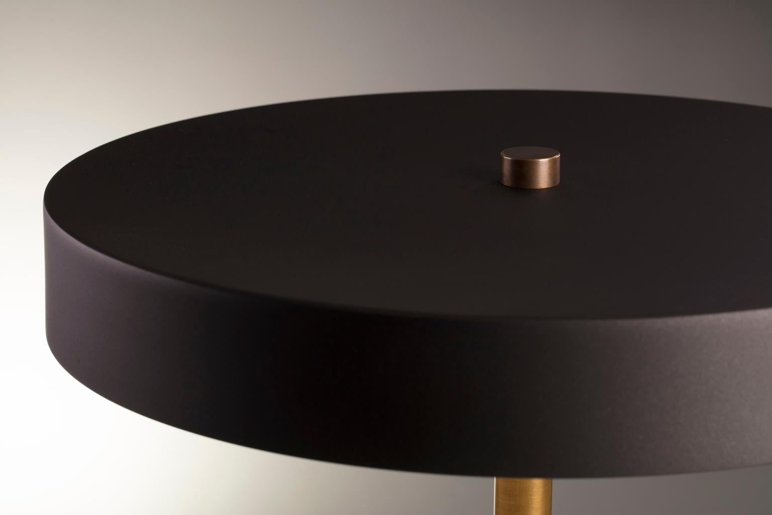 Post-Modern Modern Industrial Table Lamp with Matte Black Aluminum Shade and Brass Hardware