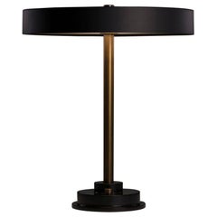 Modern Industrial Table Lamp with Matte Black Aluminum Shade and Brass Hardware