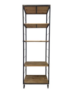 Modern Industrial Tall Bookshelf - Black Metal & Wood Display Shelving Unit