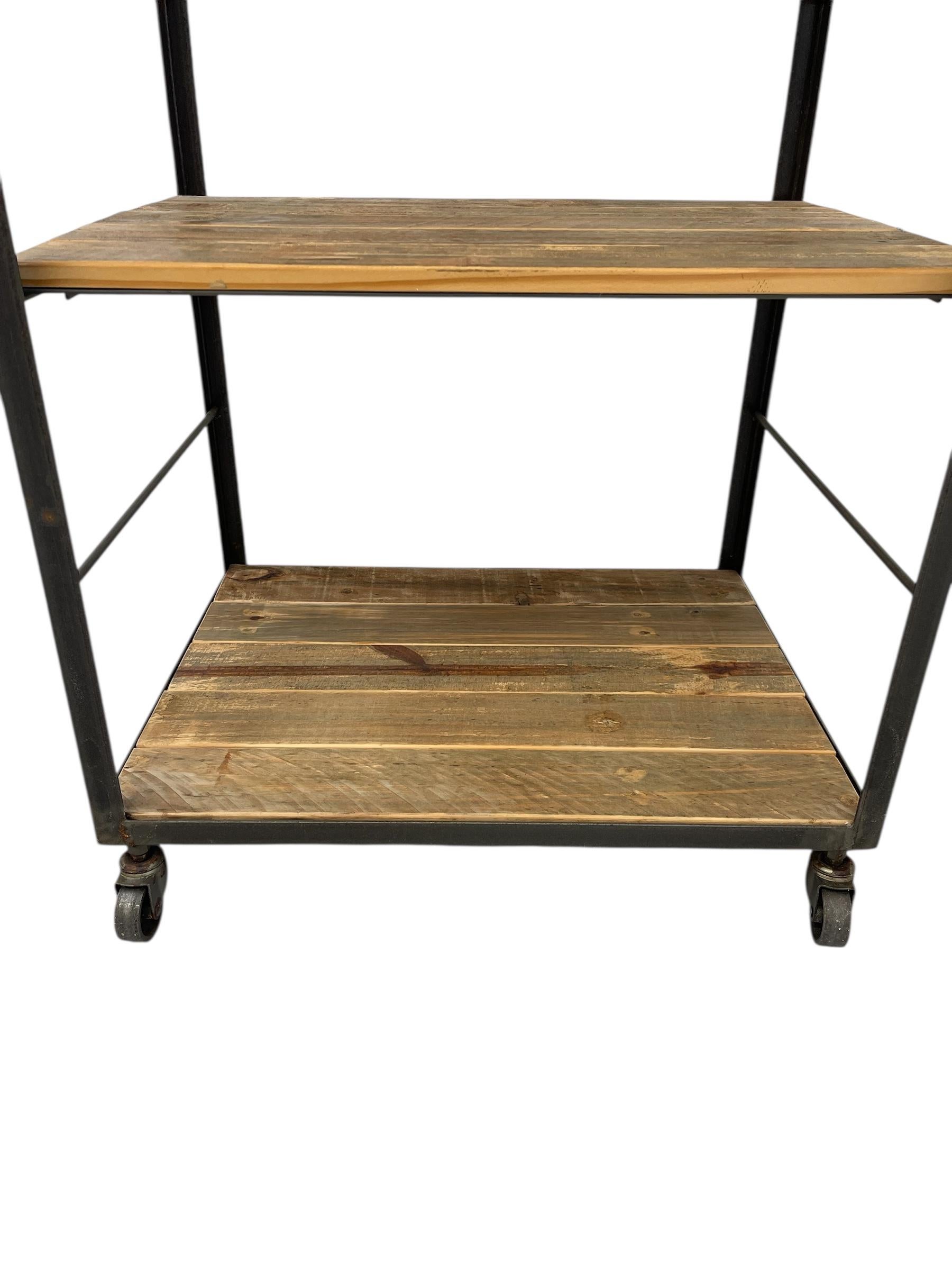 Modern Industrial Tall Bookshelf - Black Metal & Wood Display Shelving Unit For Sale 3