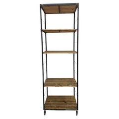 Used Modern Industrial Tall Bookshelf - Black Metal & Wood Display Shelving Unit