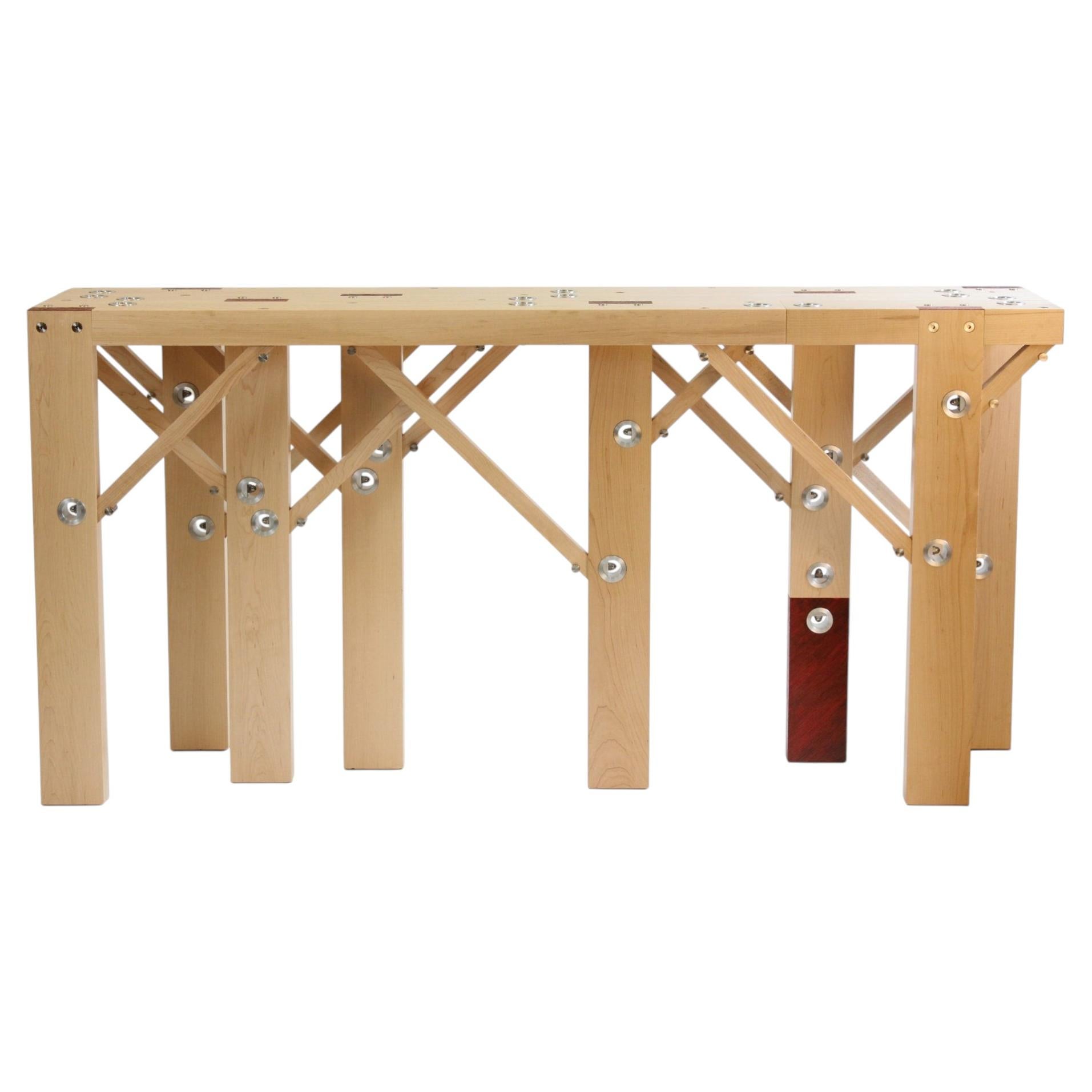Modern Industrial Timberframe Maple Hall Table by Peter Harrison. For Sale