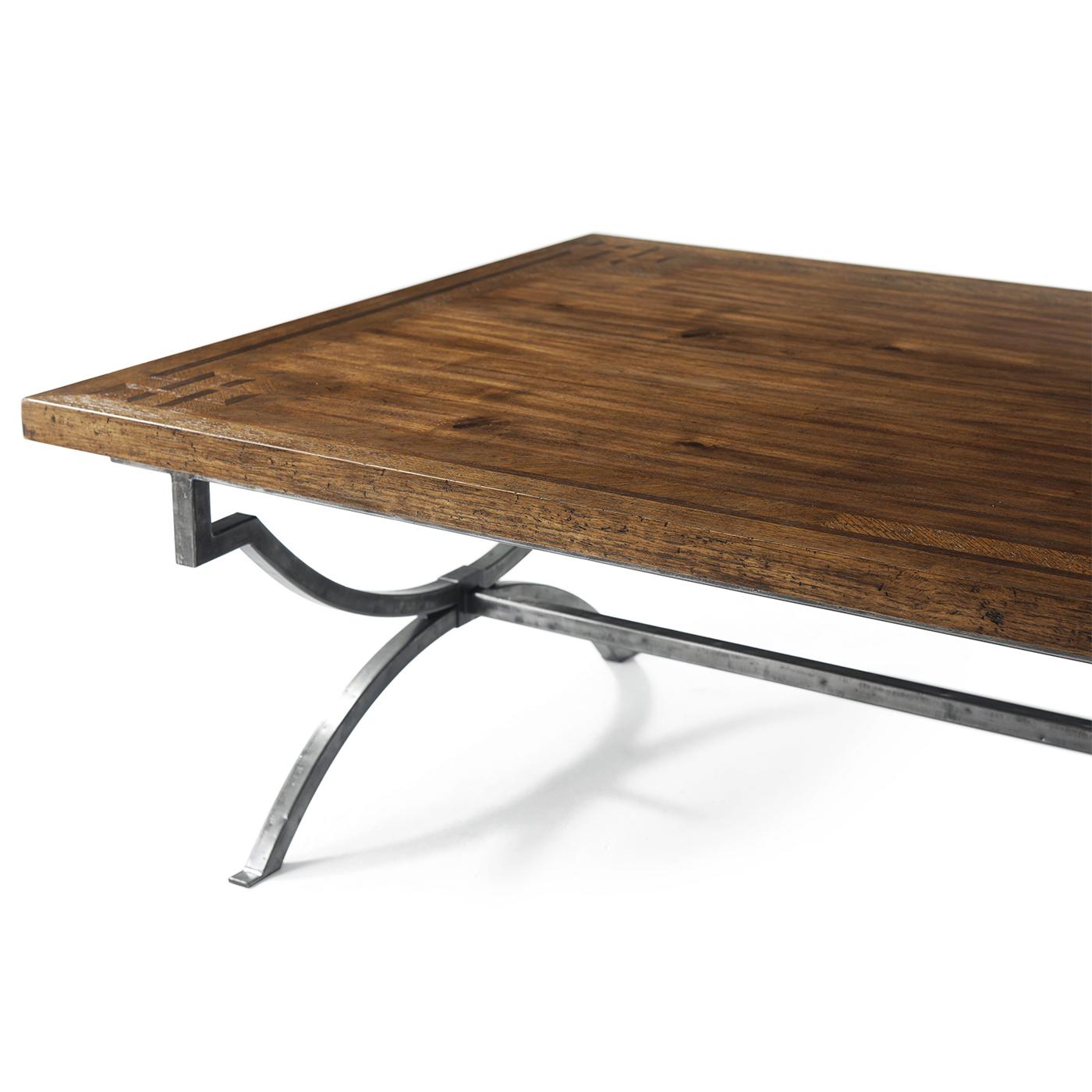 Contemporary Modern Industrial Walnut Coffee Table For Sale