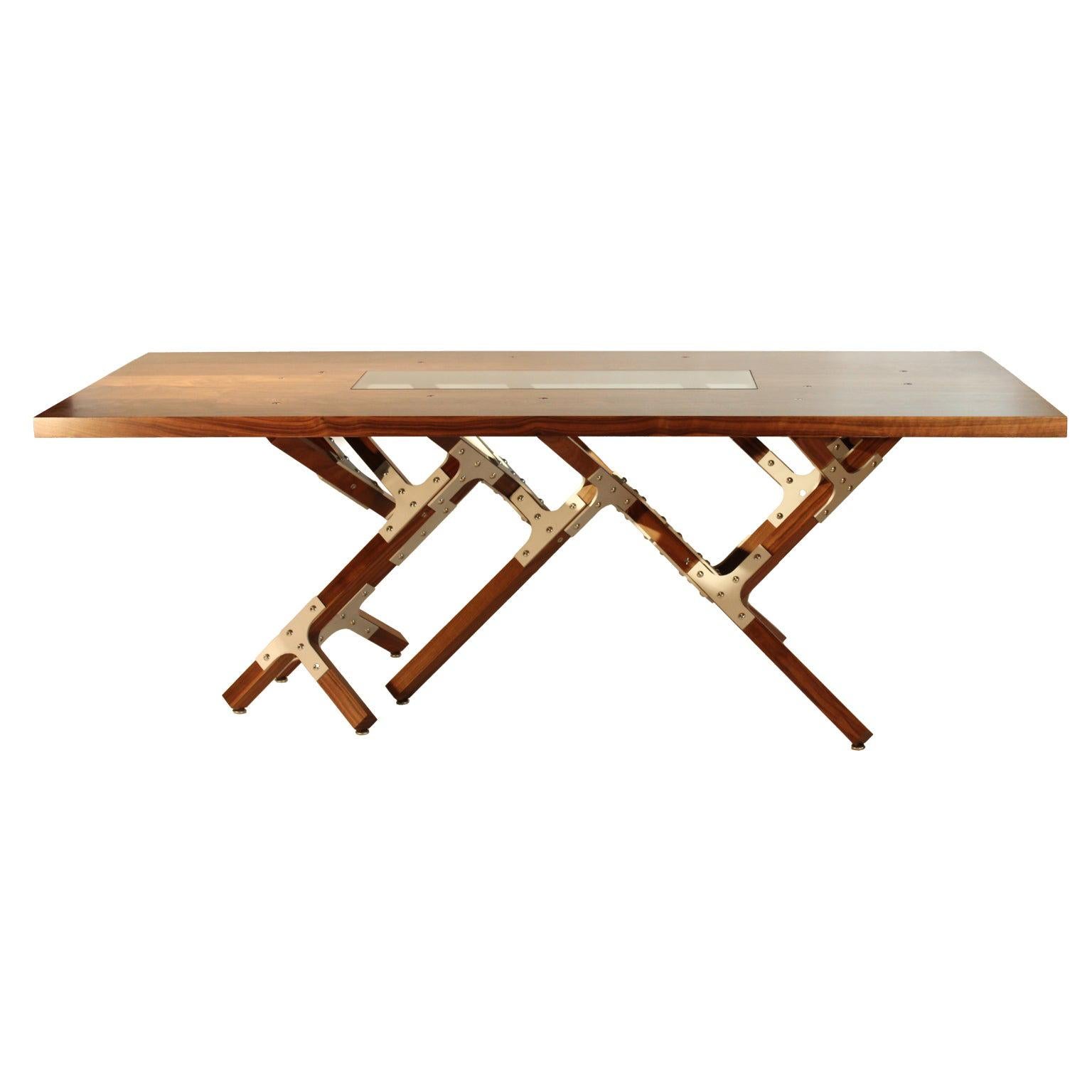 Modern Industrial Walnut Top Dining Table by Peter Harrison Made to Order