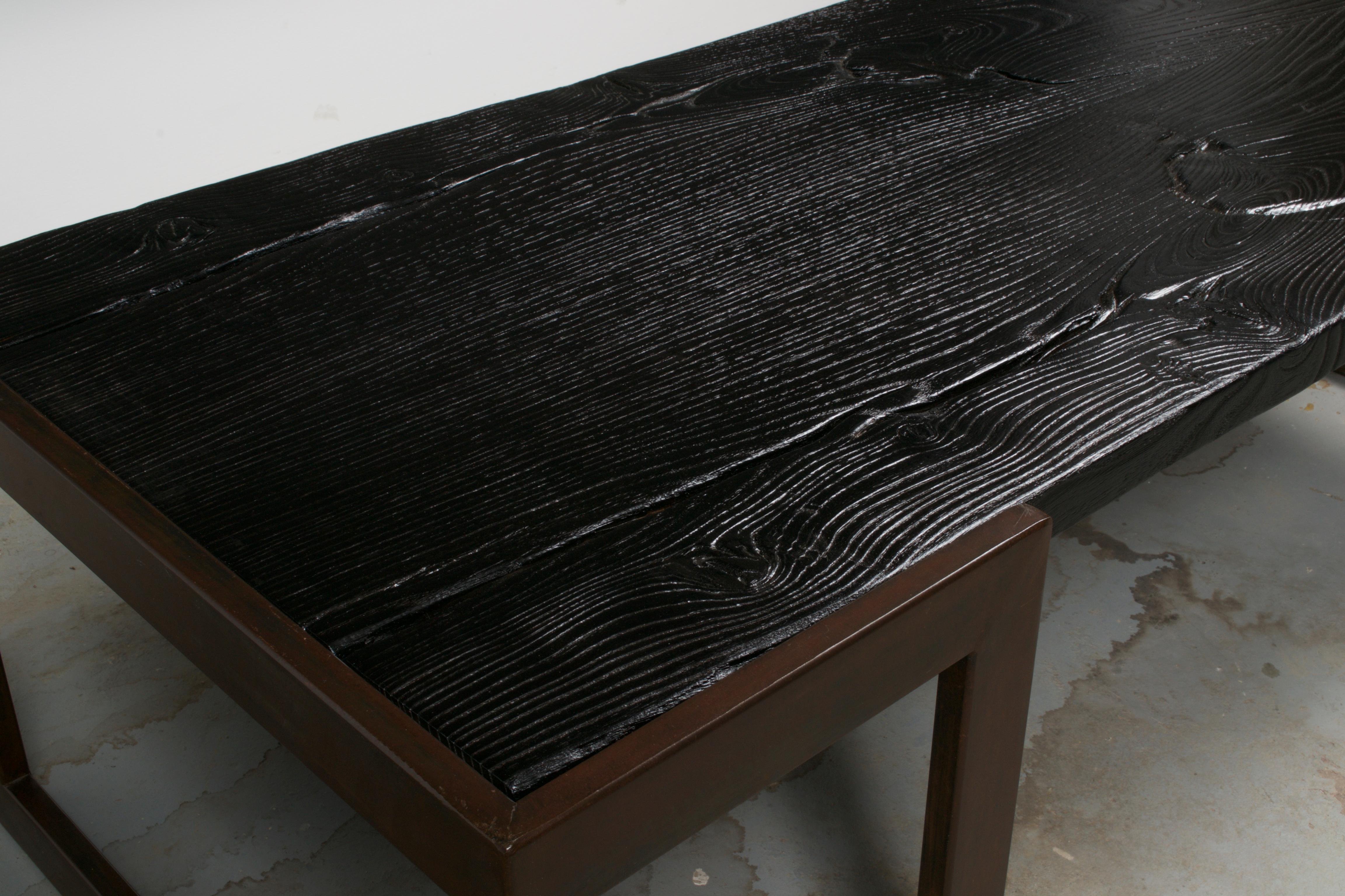 American Modern Industry Hamilton Coffee Table in Charred Hardwood For Sale