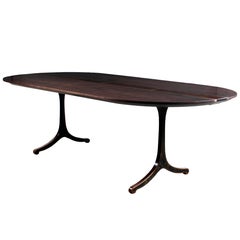 Modern Industry Oval Dining Table in Walnut and Oxidized Steel Wishbone Legs
