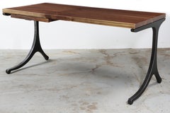 Modern Industry Serif Series Desk in Walnut and Oxidized Steel Wishbone Legs