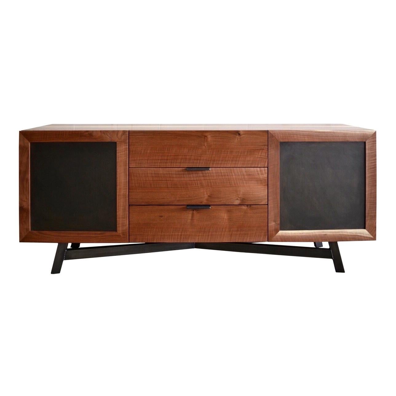 Modern Industry Tabac Series Sideboard in Walnut and Blackened Steel For Sale