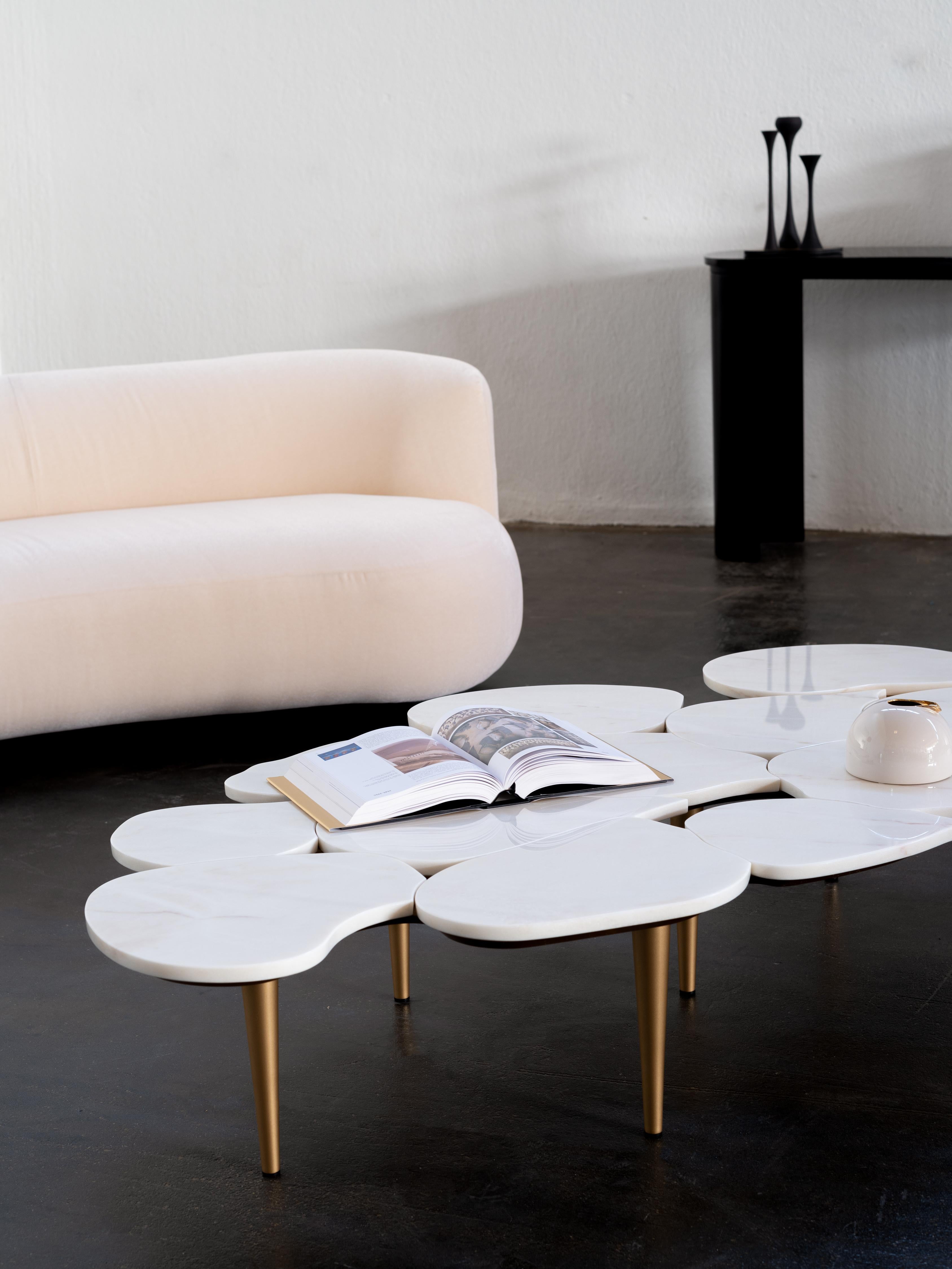 Table basse Infinity, Collection S, fabriquée à la main au Portugal - Europe par GF Modern.

La table basse en marbre Infinity capture le passage du temps dans un regard infini. Doté d'un plateau en forme de pétale en marbre Calacatta, Infinity