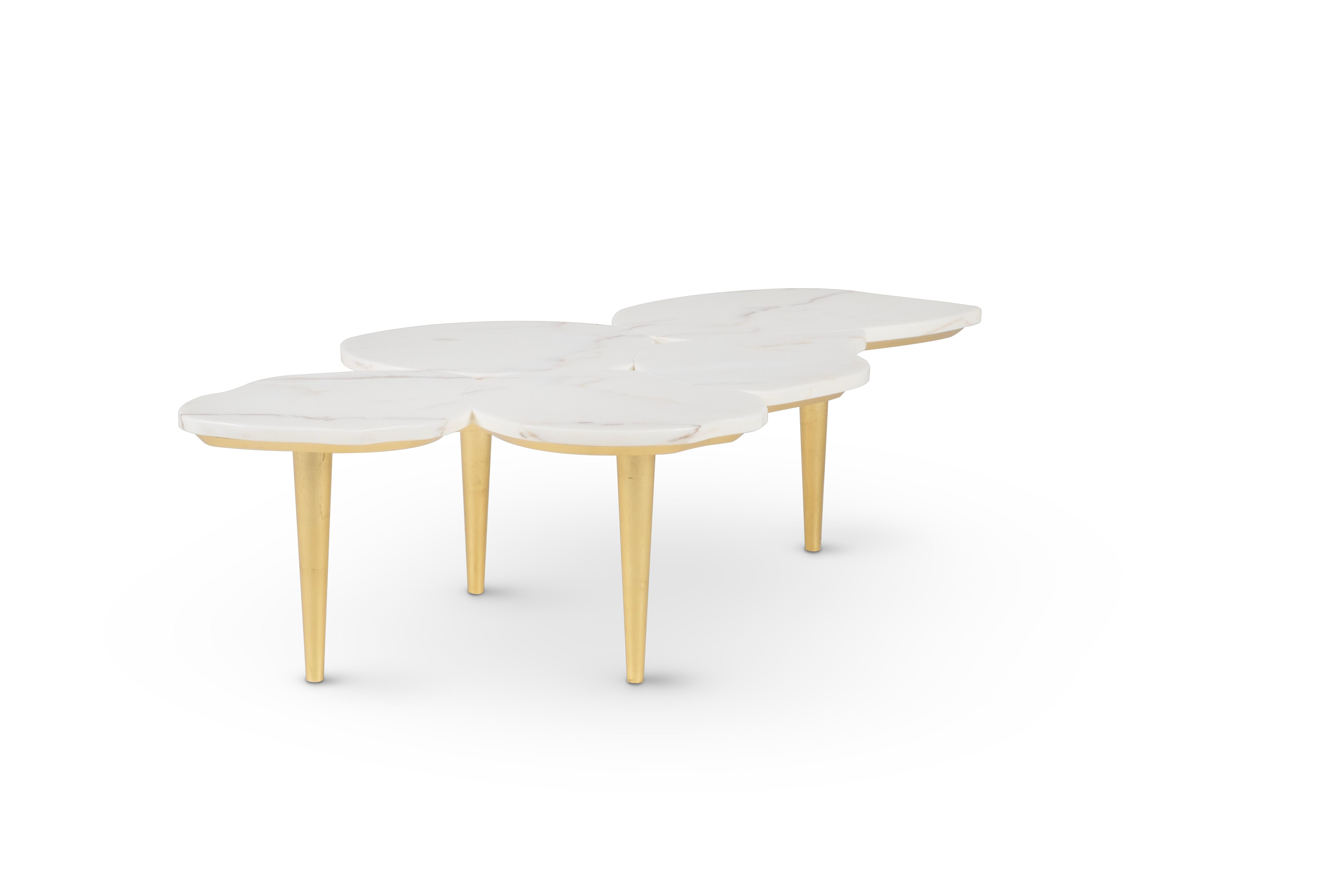 Lacquered Modern Infinity Coffee Table Marble, Gold Leaf, Handmade Portugal by Greenapple For Sale