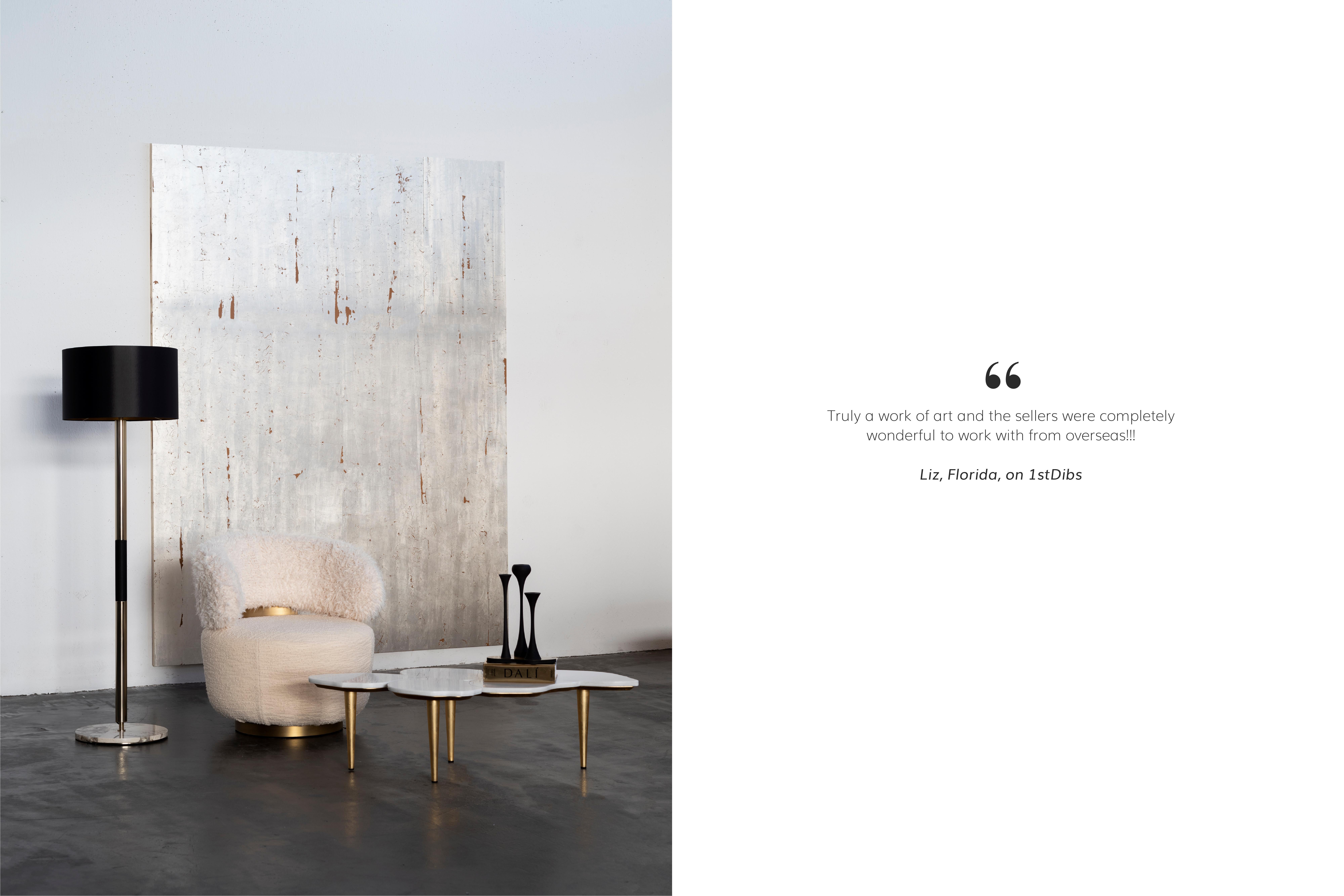 Mid-Century Modern Infinity Couchtisch aus Marmor mit Blattgold, handgefertigt von Greenapple (Travertin) im Angebot