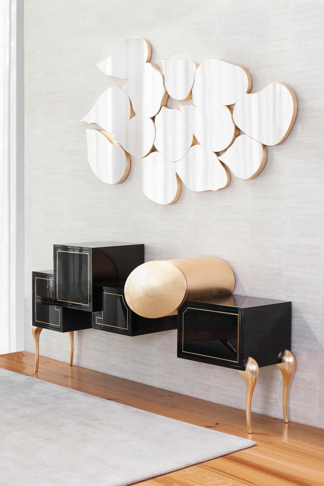 Contemporary Mid-Century Modern Infinity Wall Mirror, Gold Leaf, Handmade by Greenapple For Sale