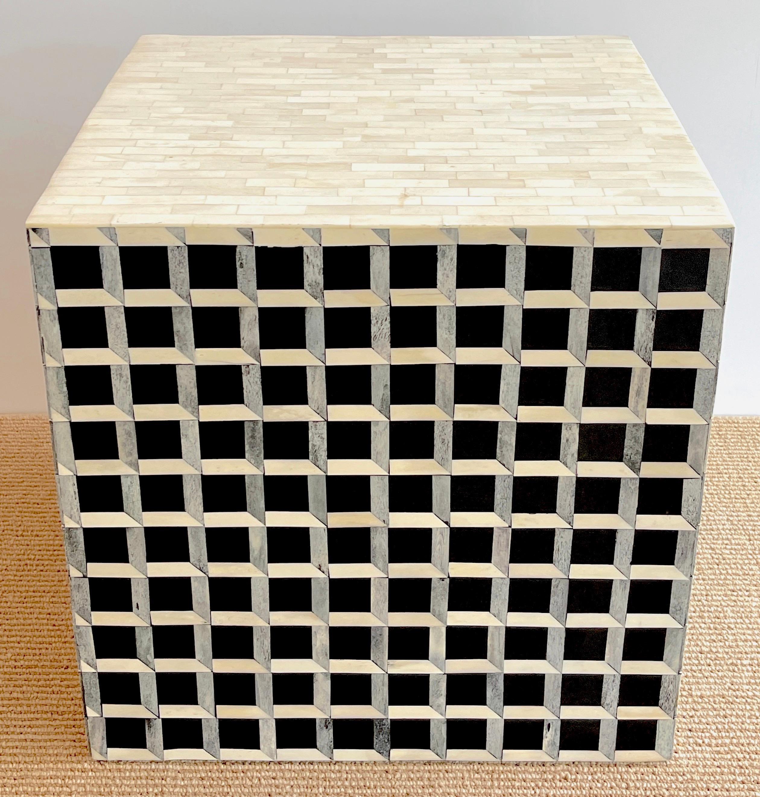 Modern Inlaid Bone & Ebony Op art geometric cube table
Exceptional 18