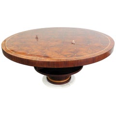 66 Inch Round Inlaid French Rosewood Art Deco Dining Table of Unusual Form