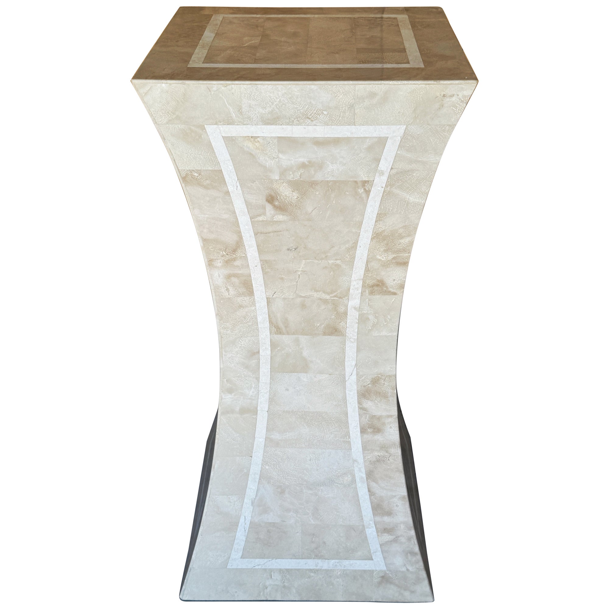 Modern Inlaid Tessellated Travertine Sculptural Pedestal, Attrib Maitland Smith For Sale