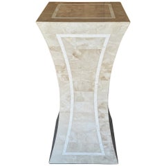 Modern Inlaid Tessellated Travertine Sculptural Pedestal, Attrib Maitland Smith