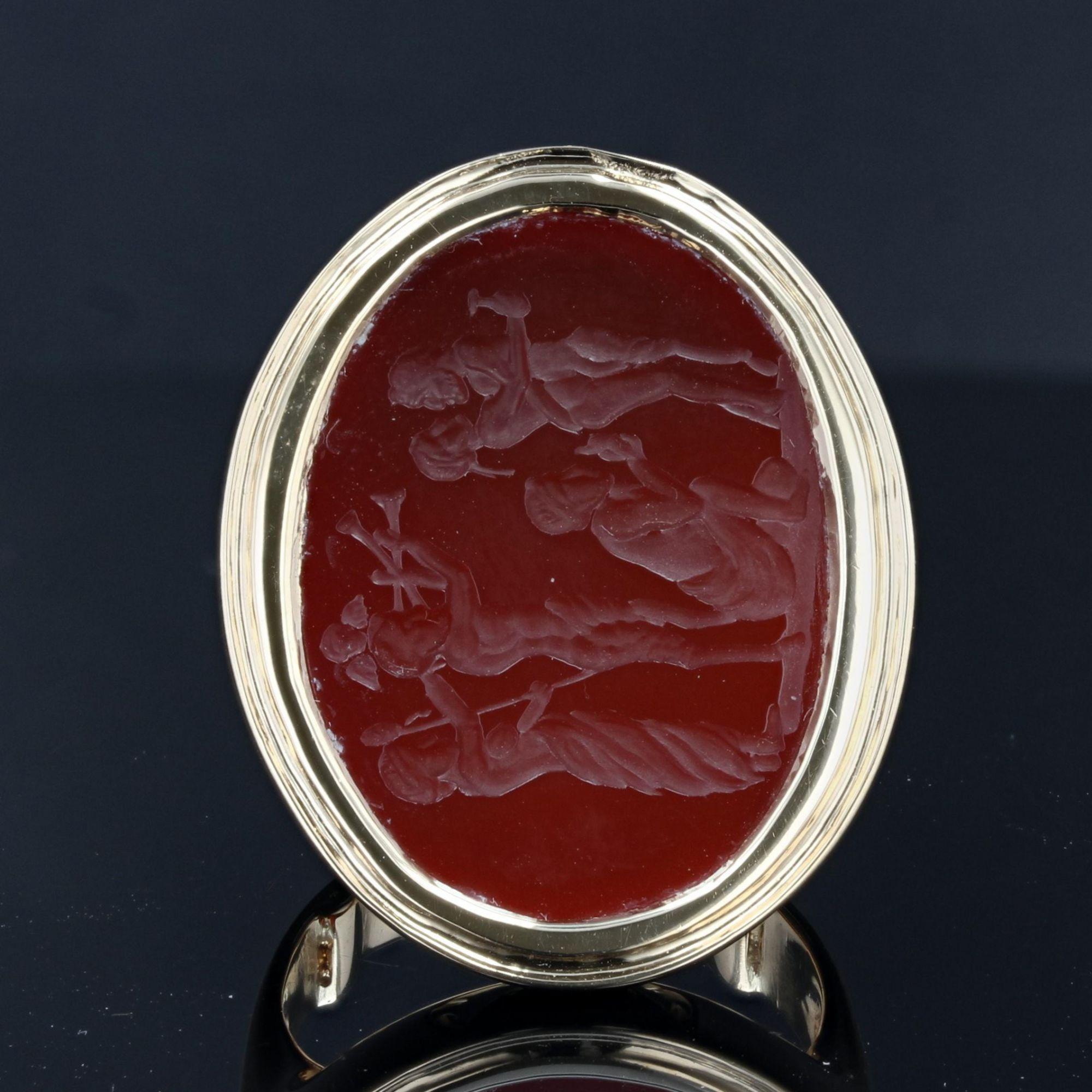 Portrait Cut Modern Intaglio on Carnelian 18 Karat Yellow Gold Ring For Sale