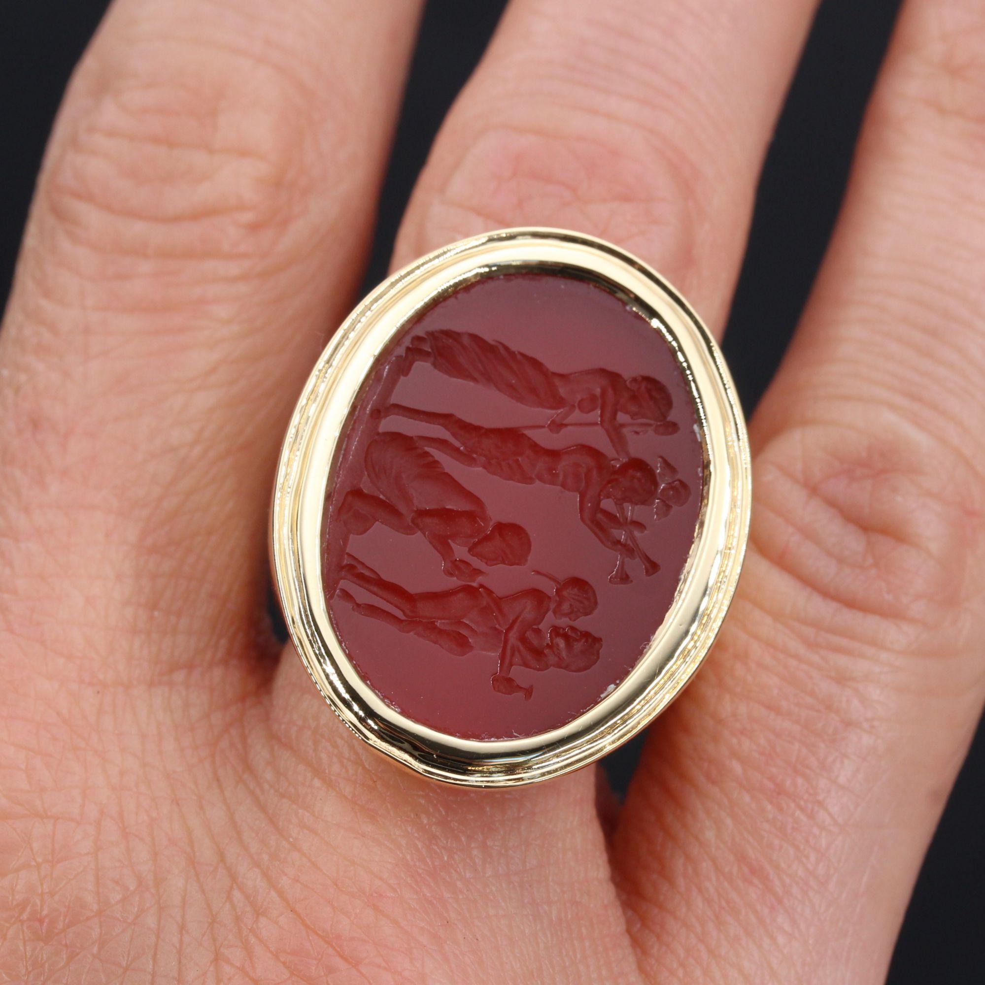 Men's Modern Intaglio on Carnelian 18 Karat Yellow Gold Ring For Sale