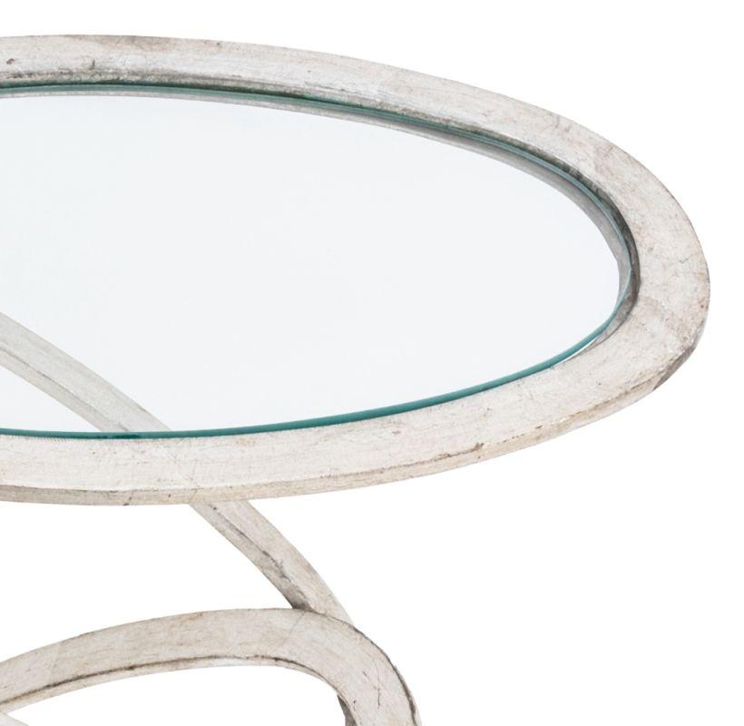 Table de lampe moderne à anneau imbriqué en acier et dessus en verre, étiquette Interlude Home sur le dessous. 22