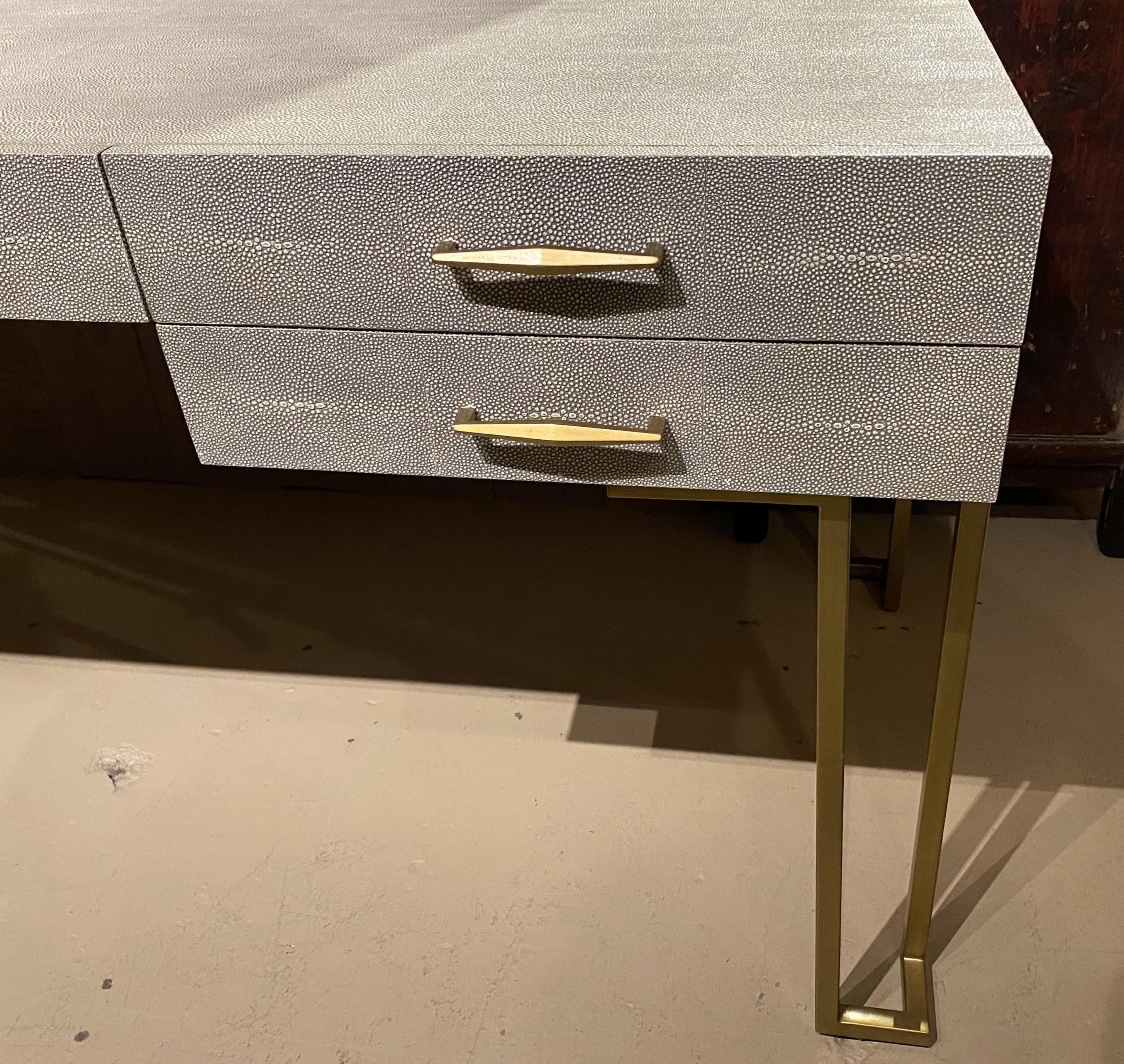 American Modern Interlude Morand Grand Desk In Sorrel Gray Faux Shagreen